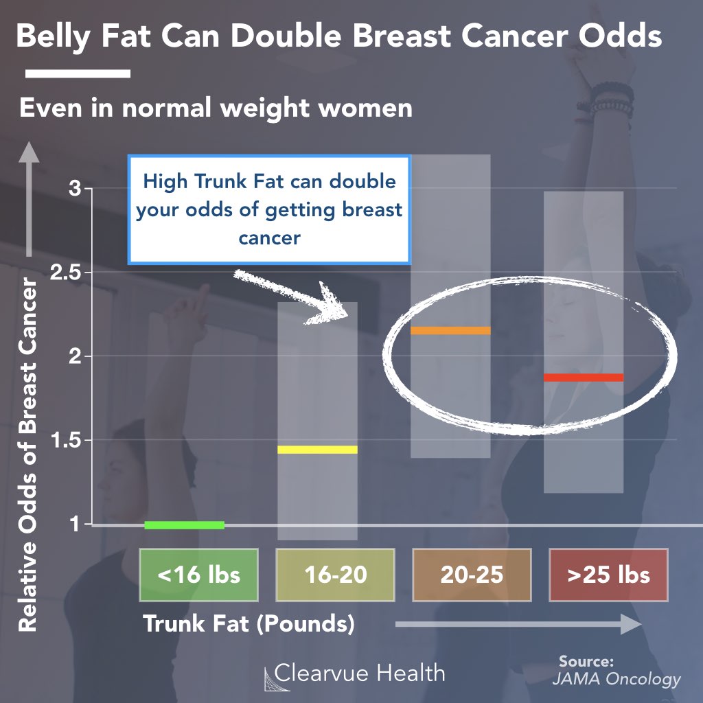 Data showing that Belly fat can double your risk of breast cancer.