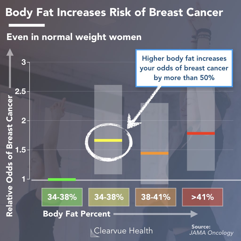 Chart showing that high body fat increases the risk  of breast cancer in normal weight women.