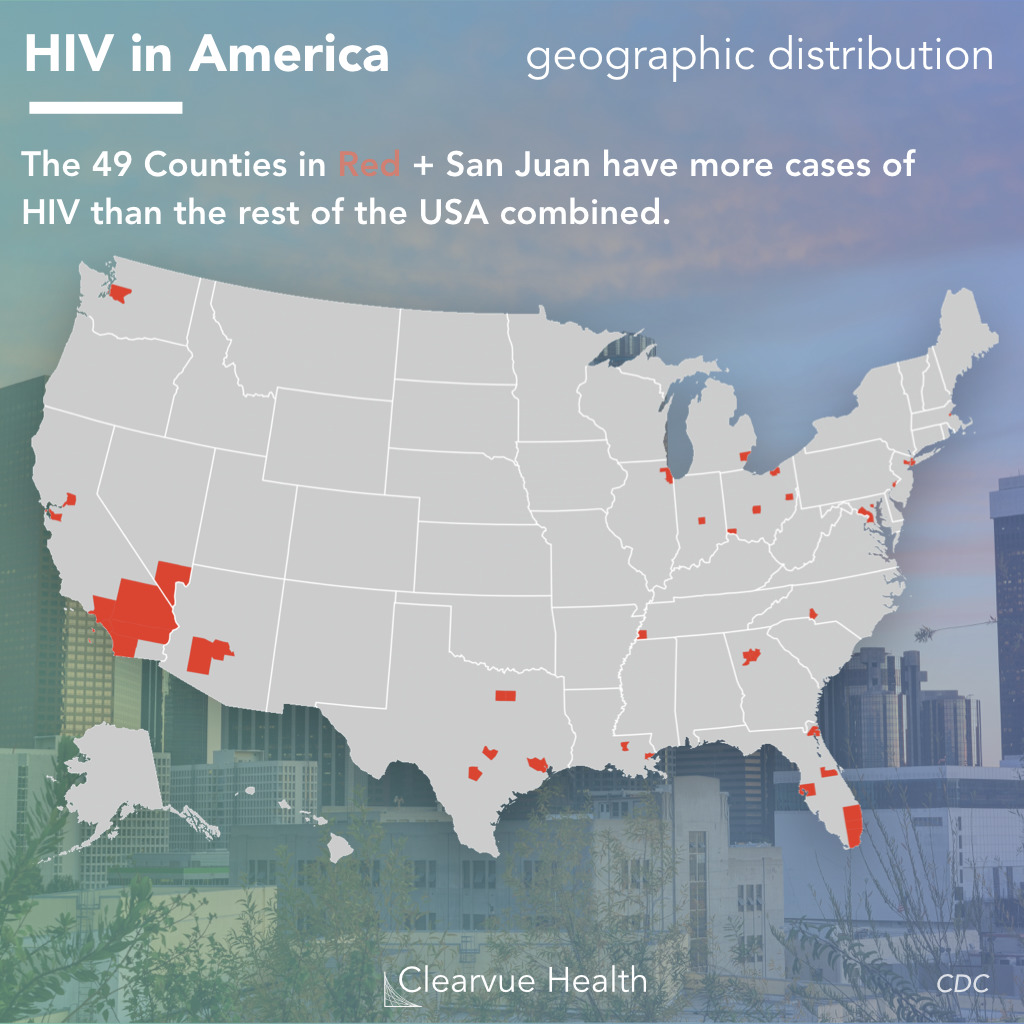 Map showing Counties with the most HIV diagnoses