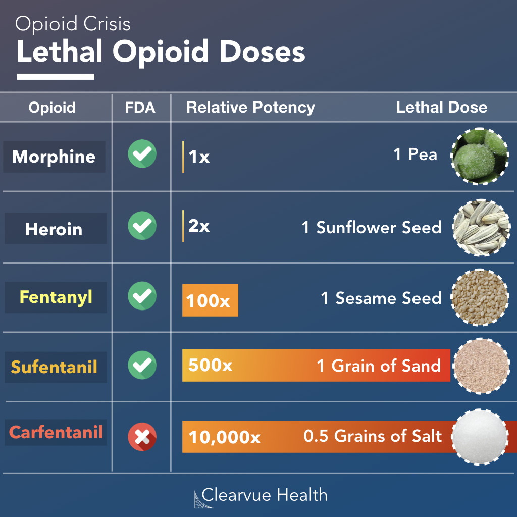 Chart of the lethal doses for the most potent opioids