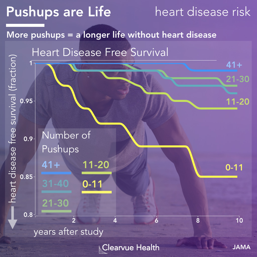 kaplan meier survival diagram for push-ups and heart disease free survival