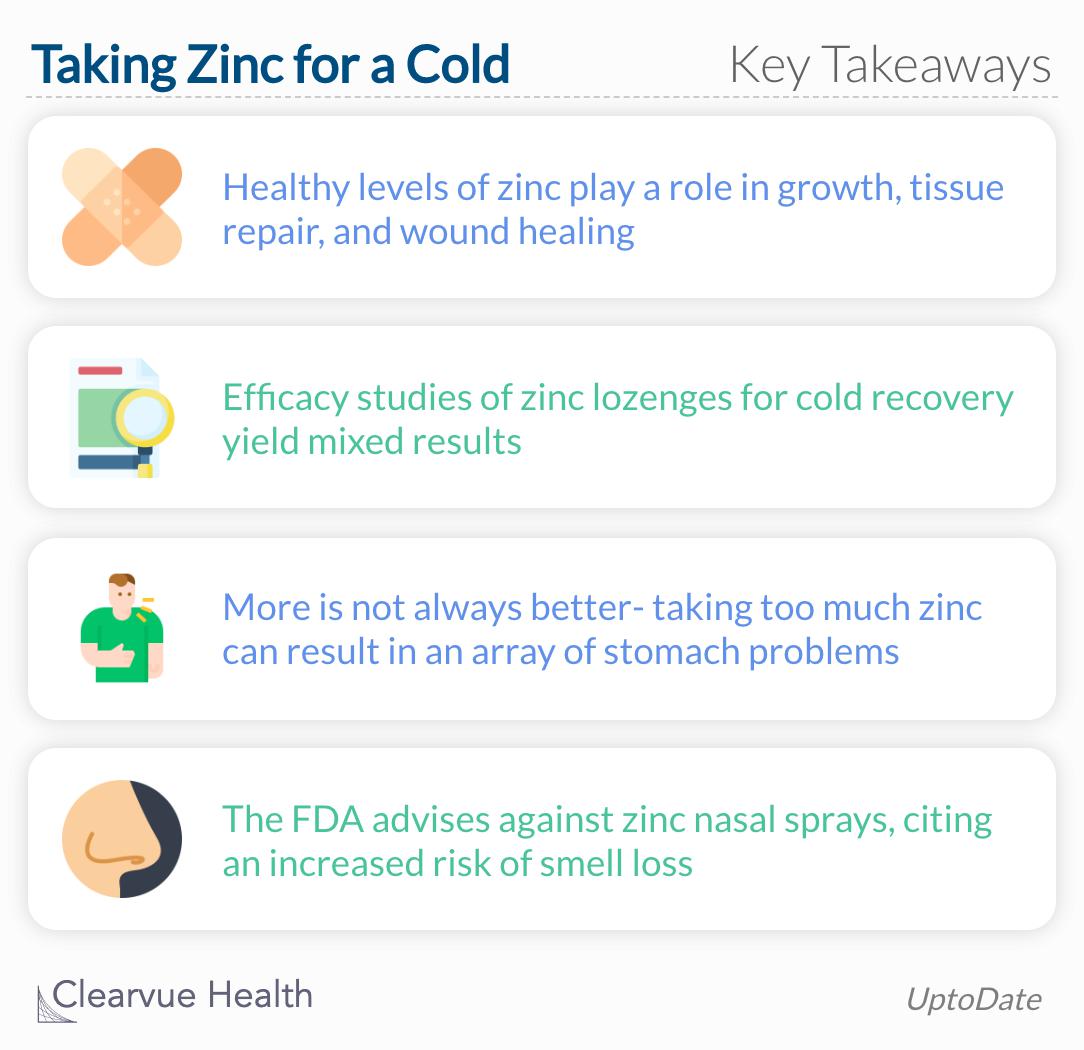 Key takeaways from a review of studies about zinc and the common cold. 