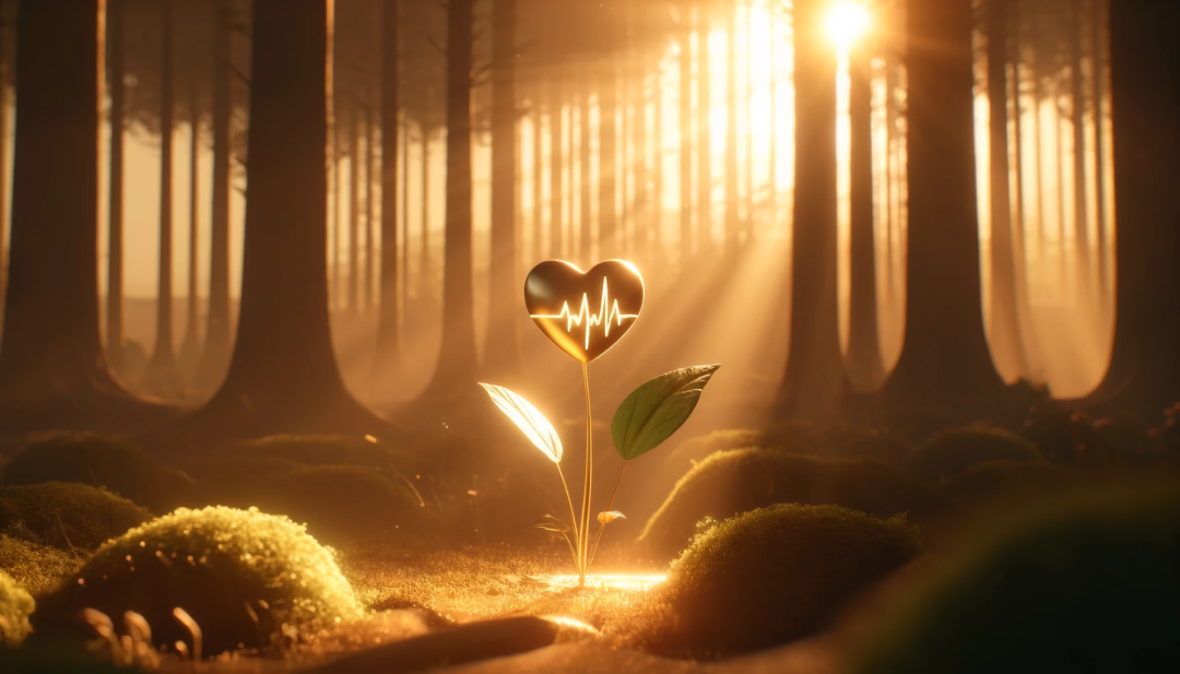 a heart growing in a forest