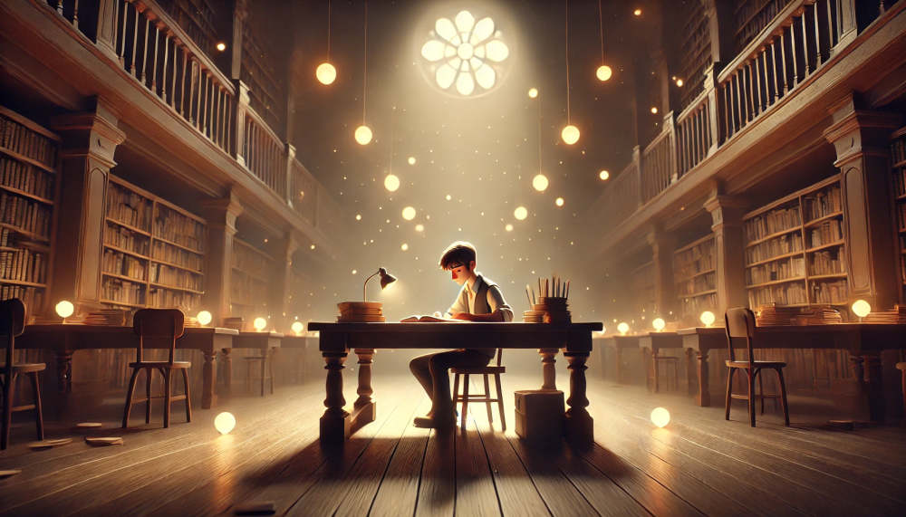 a man studying in a library
