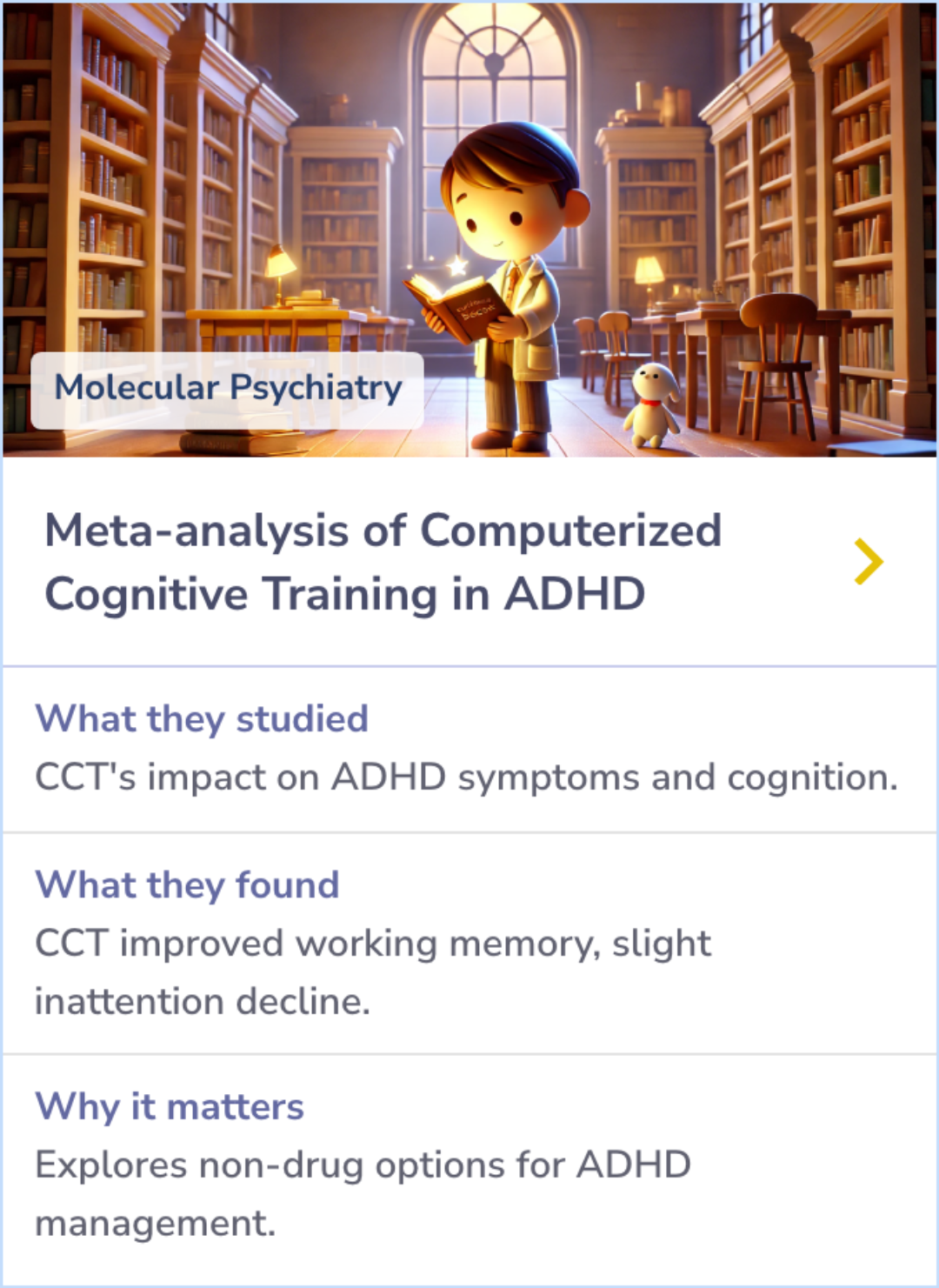 Visual Summary for Computerized cognitive training in attention-deficit/hyperactivity disorder (ADHD): a meta-analysis of randomized controlled trials with blinded and objective outcomes