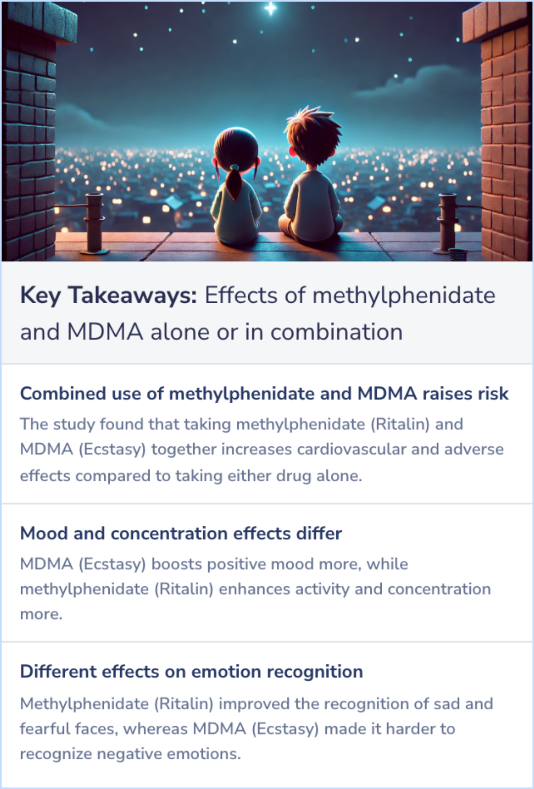 Key Takeaways for Pharmacokinetic and pharmacodynamic effects of methylphenidate and MDMA administered alone or in combination