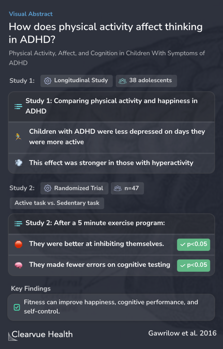How does physical activity affect thinking in ADHD?