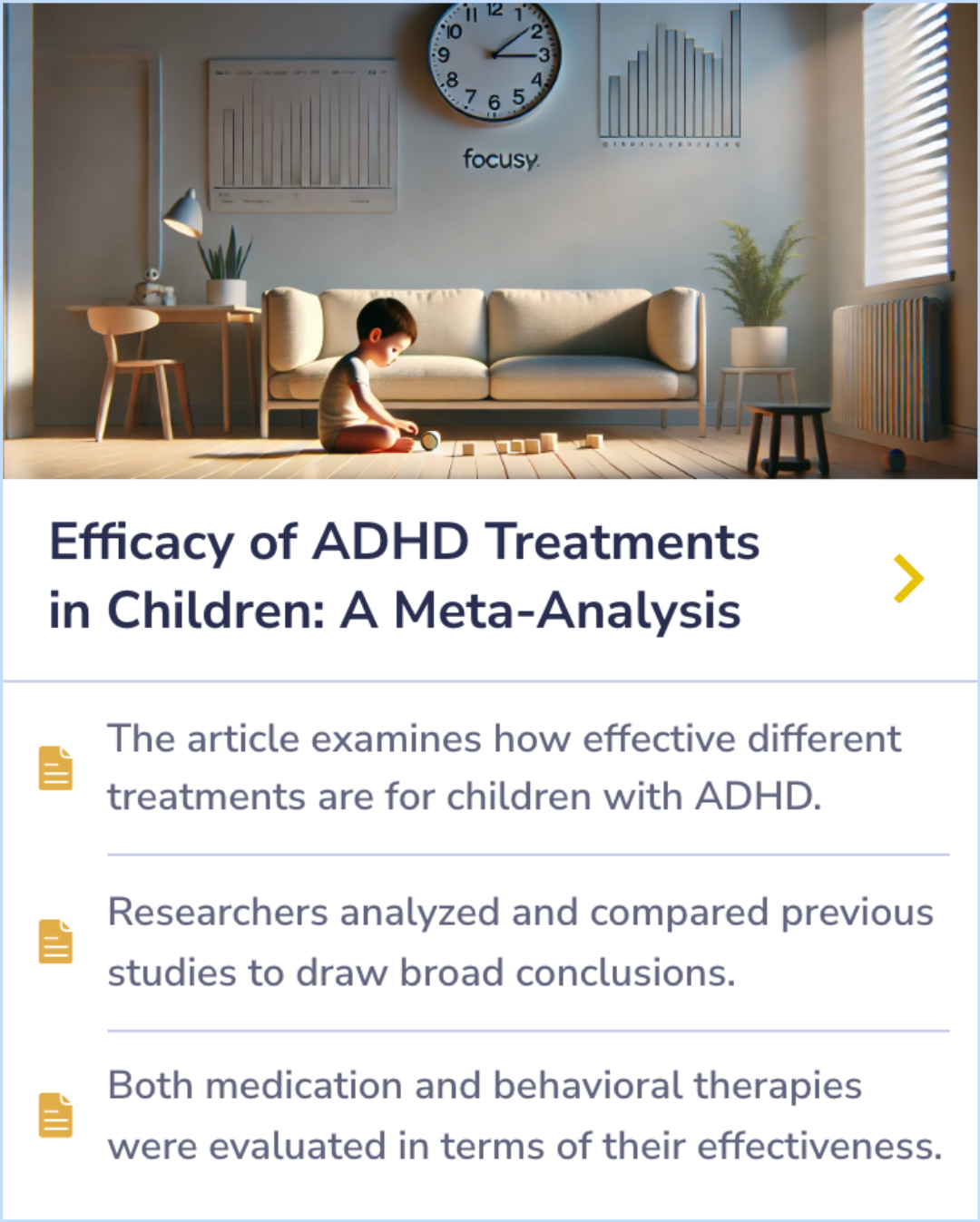 Summary Card: An infographic reviewing the effectiveness of various ADHD treatments, including medication and behavioral therapies.