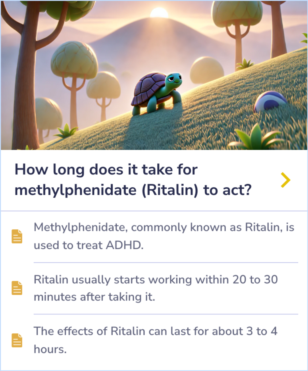 Summary Card showing how different foods affect Ritalin metabolism, illustrating changes in medication effectiveness based on dietary choices.