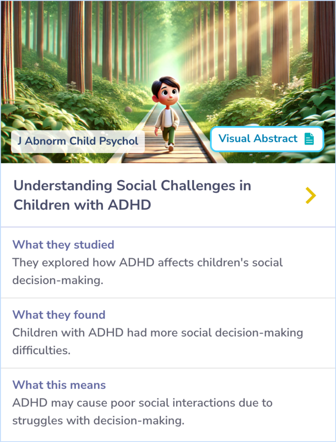 A Summary Card detailing the comparison of methylphenidate treatment with and without psychosocial interventions, and their effects on social functioning in children with ADHD.