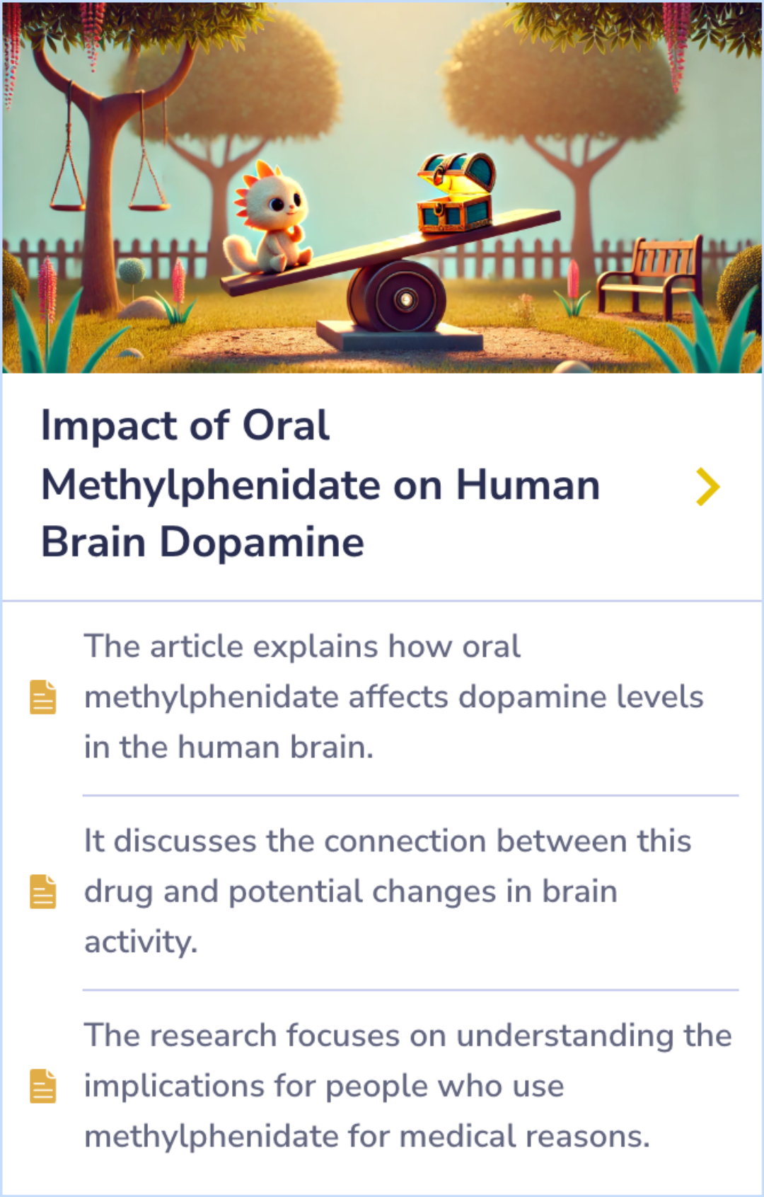 Summary Card detailing the cognitive effects of methylphenidate on boys with AD/HD, highlighting improvements in spatial WM and visual search tasks.