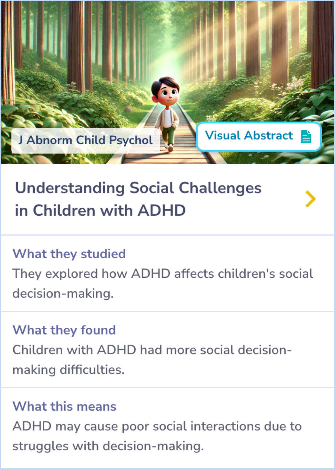 A Summary Card detailing the comparison of methylphenidate treatment with and without psychosocial interventions, and their effects on social functioning in children with ADHD.