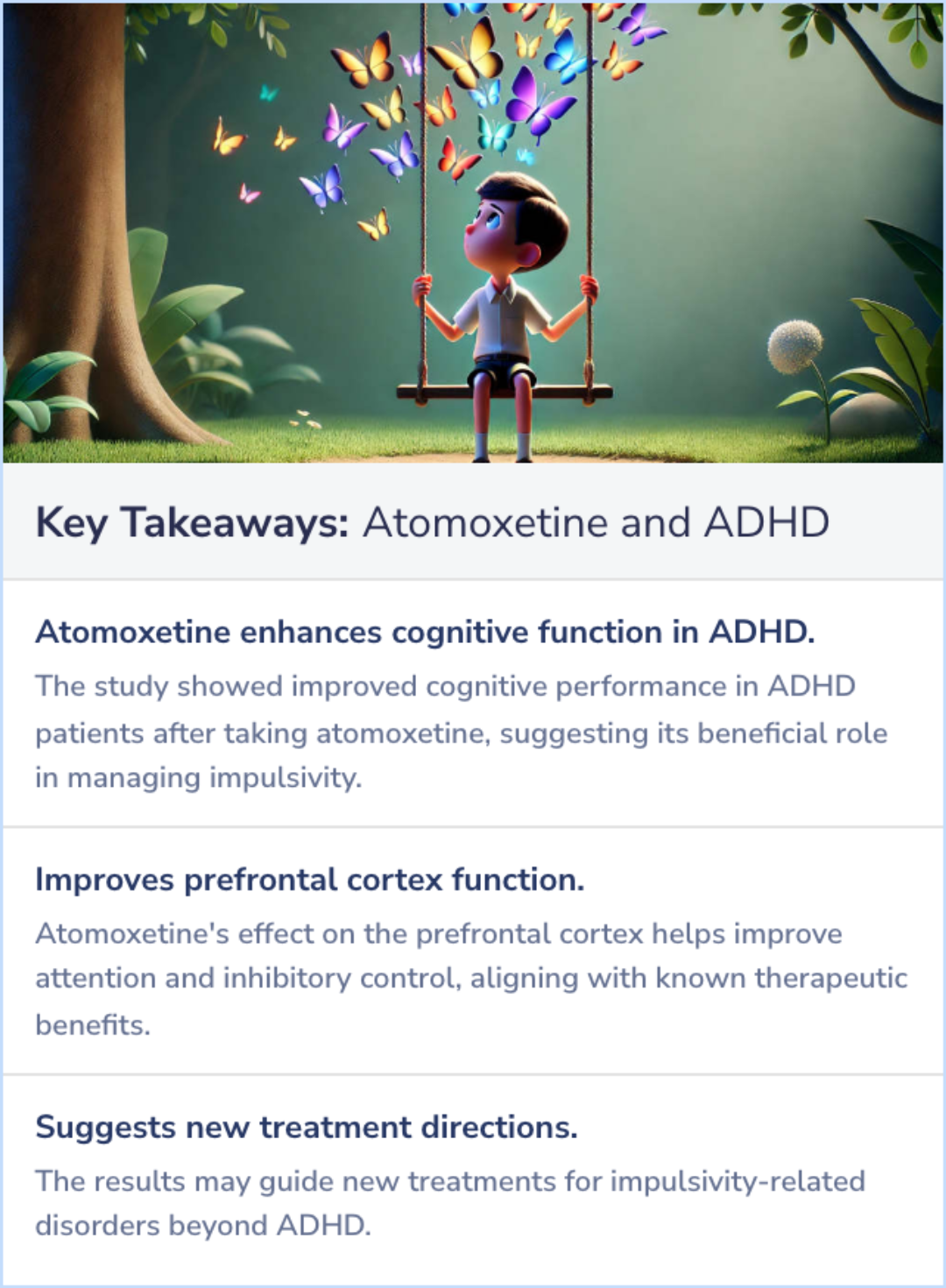 Key Takeaways for Atomoxetine improved response inhibition in adults with attention deficit/hyperactivity disorder