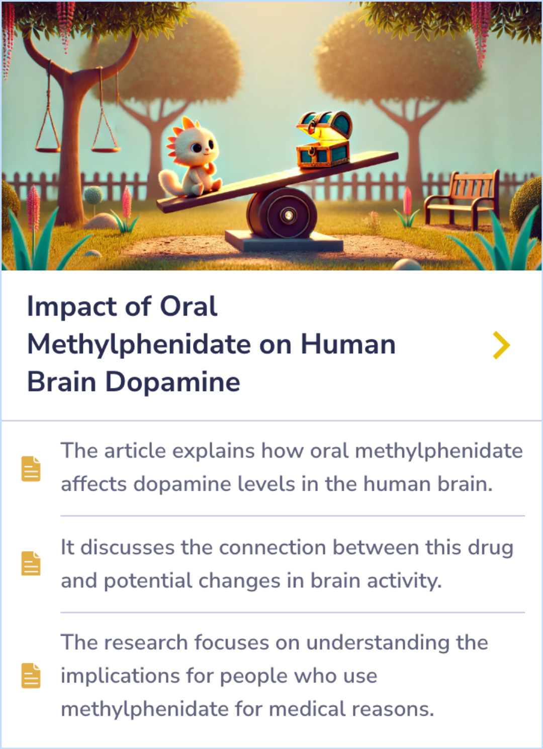 Summary Card detailing the cognitive effects of methylphenidate on boys with AD/HD, highlighting improvements in spatial WM and visual search tasks.