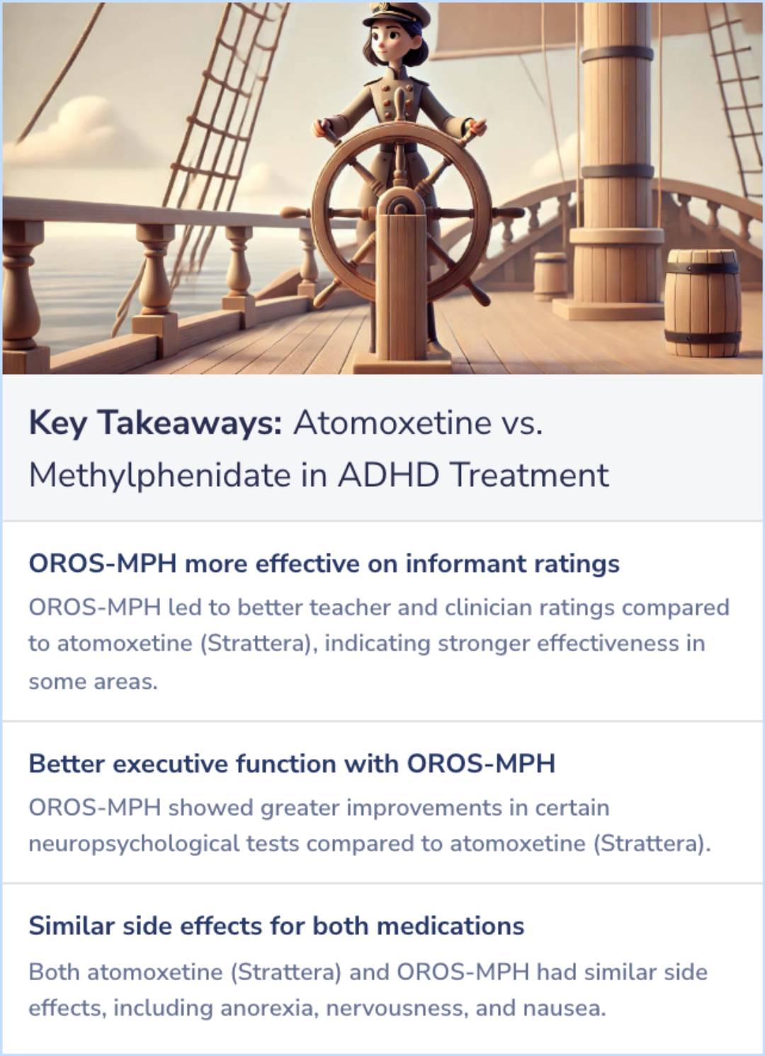 Key Takeaways for Atomoxetine and methylphenidate treatment in children with ADHD: the efficacy, tolerability and effects on executive functions