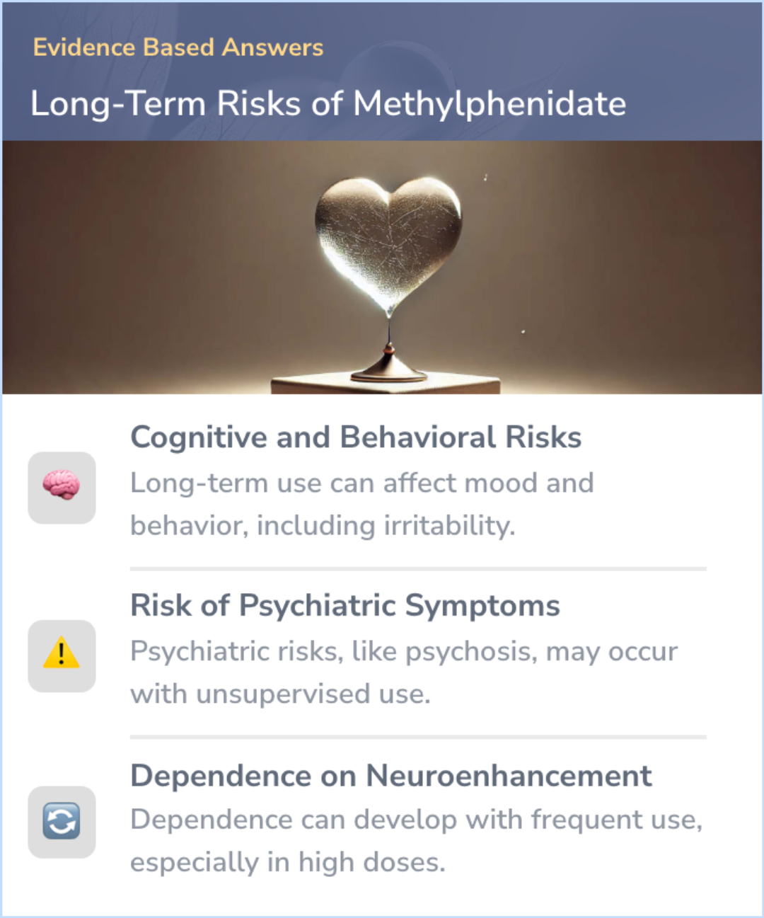 An infographic on What Are the Long-Term Risks of Using Methylphenidate for Neuroenhancement?