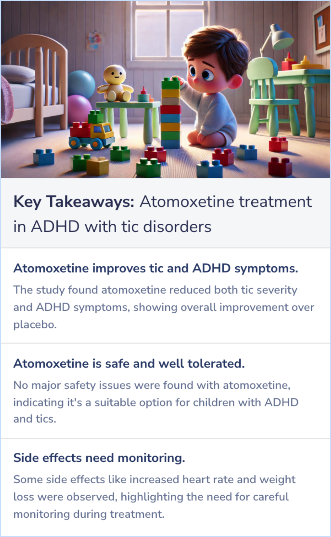 Key Takeaways for Atomoxetine treatment in children and adolescents with ADHD and comorbid tic disorders