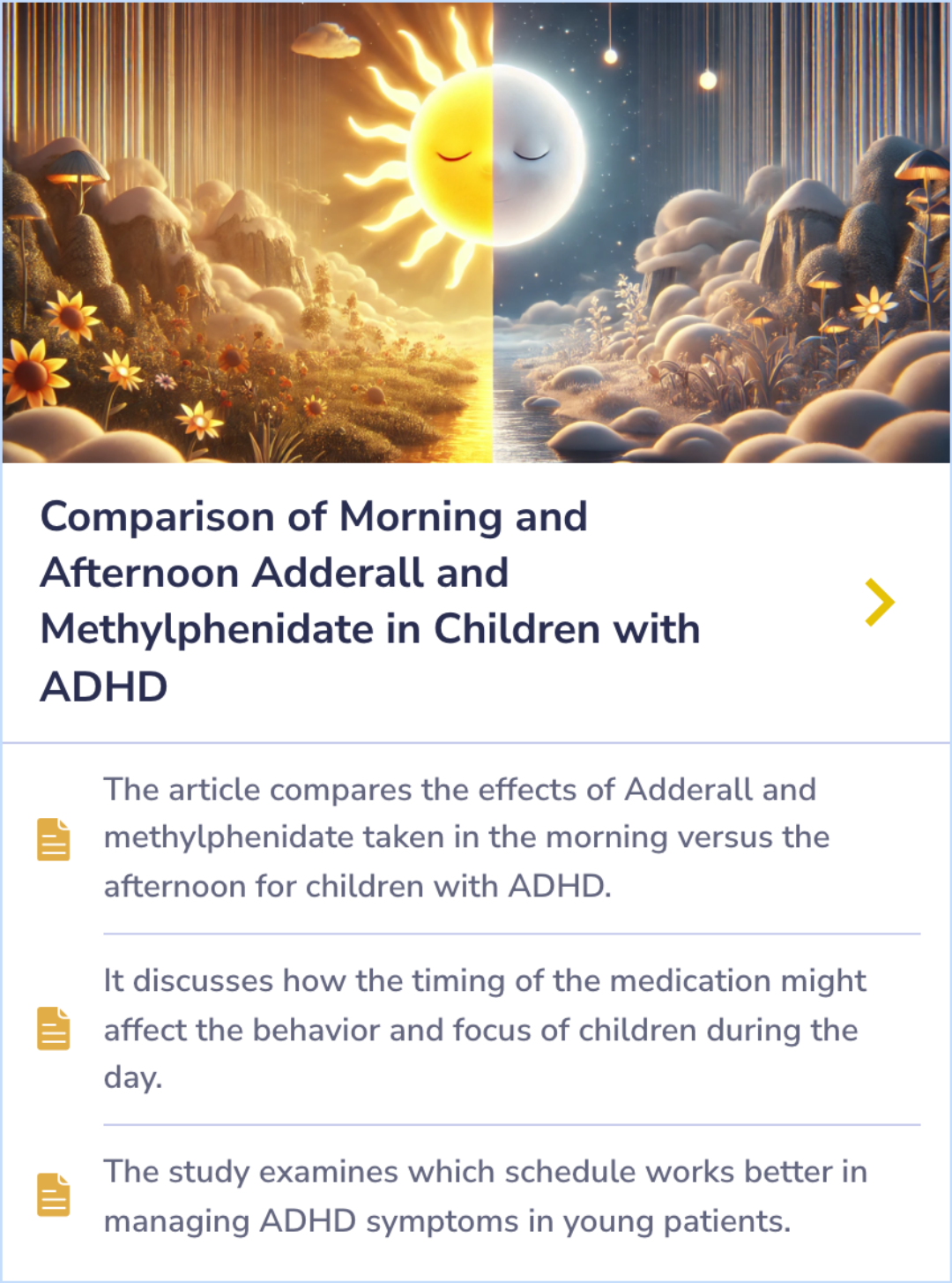 Summary Card illustrating the differences in ADHD treatment regimens and their impacts on daily administration and effectiveness.