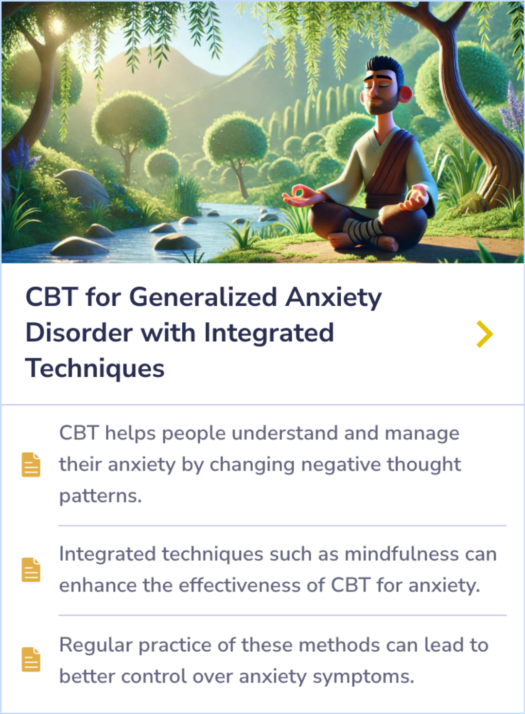 Summary Card highlighting the benefits of integrating Cognitive Behavioral Therapy (CBT) with other techniques to treat Generalized Anxiety Disorder (GAD), offering a more effective approach to reducing anxiety symptoms.