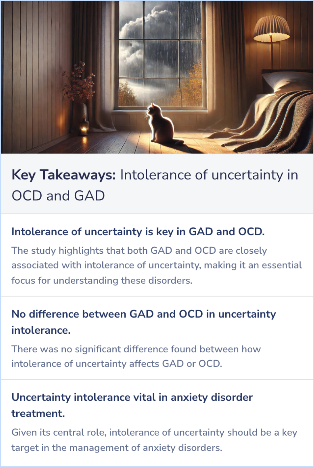 Key Takeaways for A comparison of intolerance of uncertainty in analogue obsessive-compulsive disorder and generalized anxiety disorder