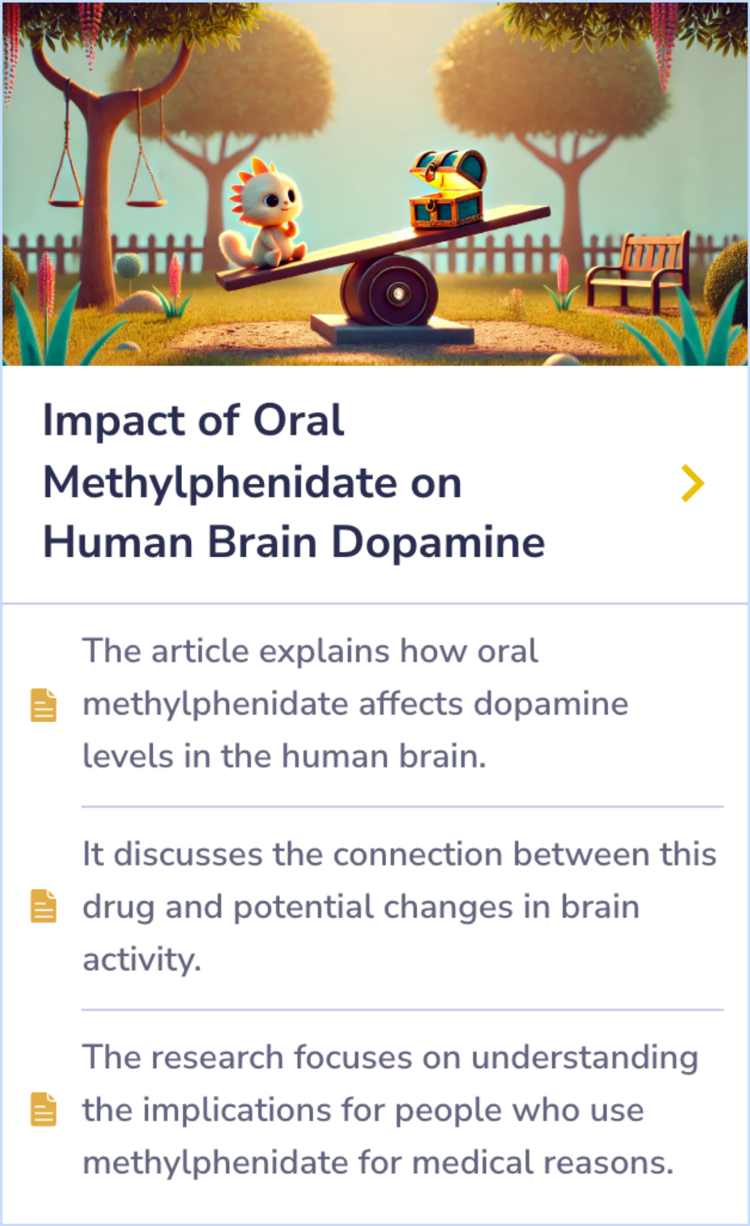 Summary Card detailing the cognitive effects of methylphenidate on boys with AD/HD, highlighting improvements in spatial WM and visual search tasks.
