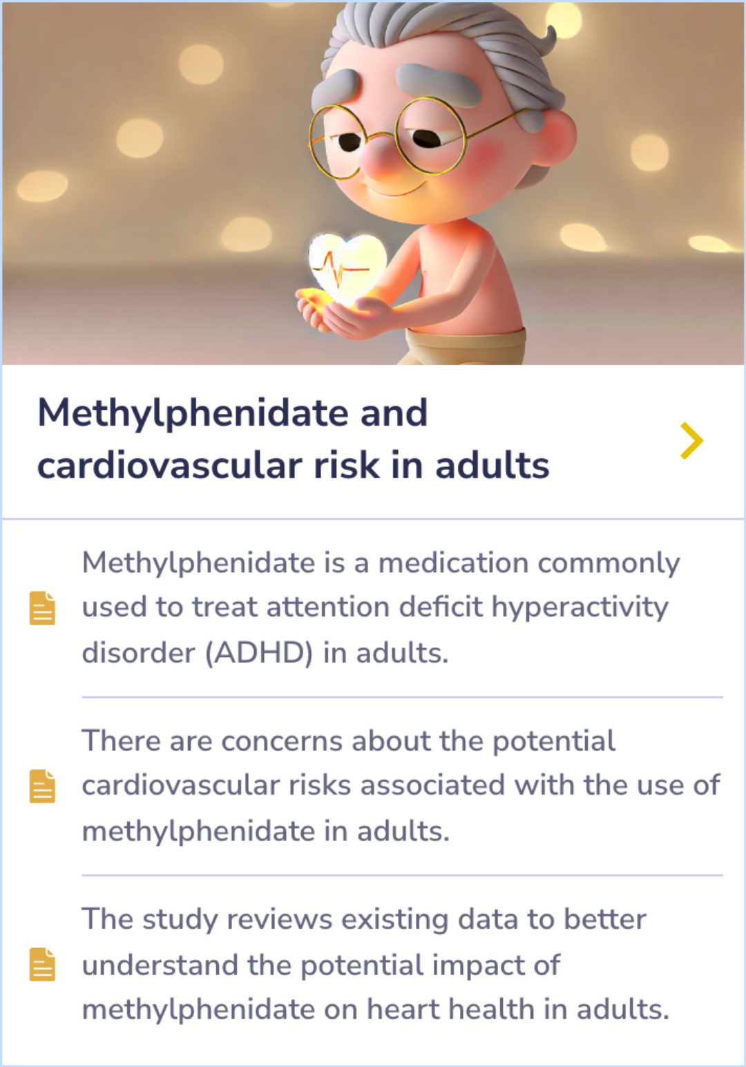 Summary Card highlighting the evaluation of methylphenidate as a treatment for chronic fatigue syndrome, discussing its effects on fatigue and concentration.