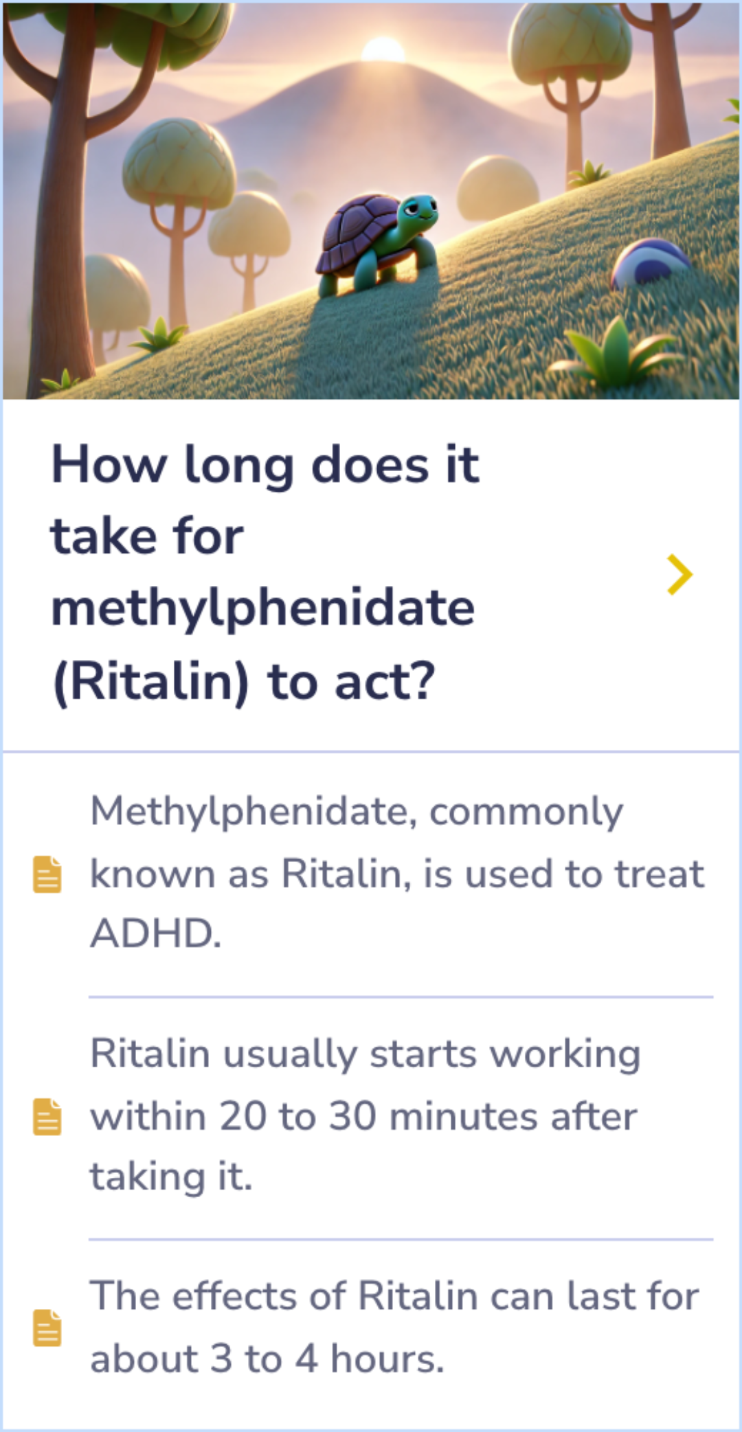 Summary Card showing how different foods affect Ritalin metabolism, illustrating changes in medication effectiveness based on dietary choices.