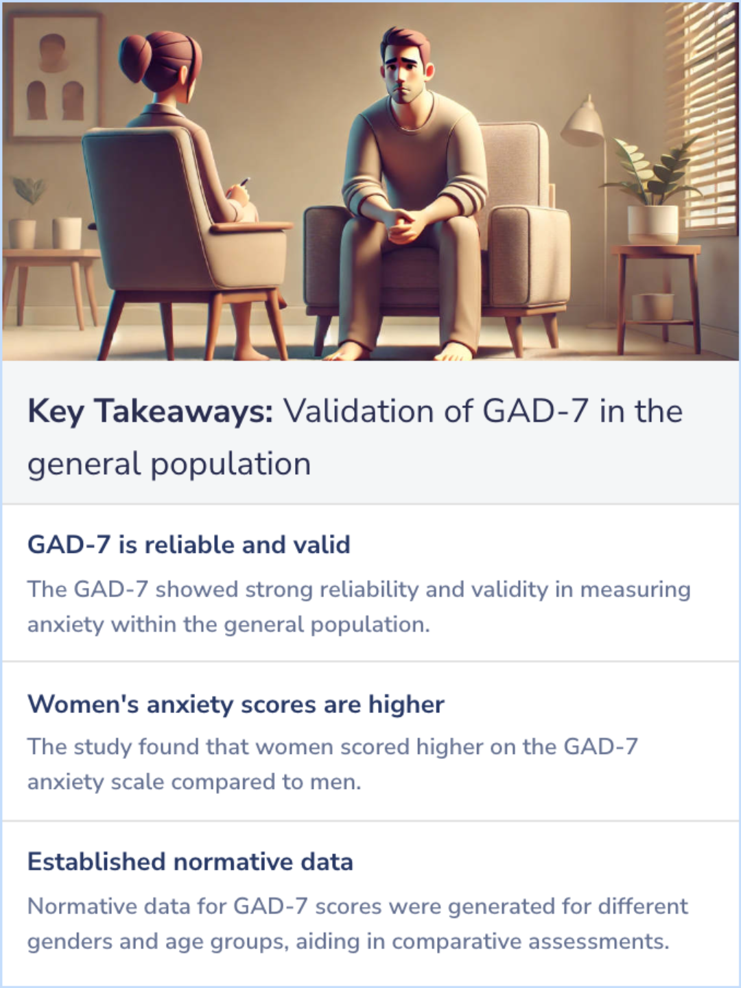 Key Takeaways for Validation and standardization of the Generalized Anxiety Disorder Screener (GAD-7) in the general population
