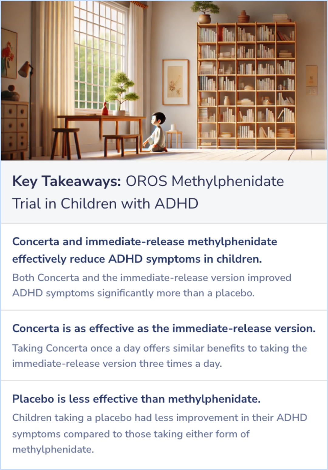Key Takeaways for Randomized, controlled trial of oros methylphenidate once a day in children with attention-deficit/hyperactivity disorder
