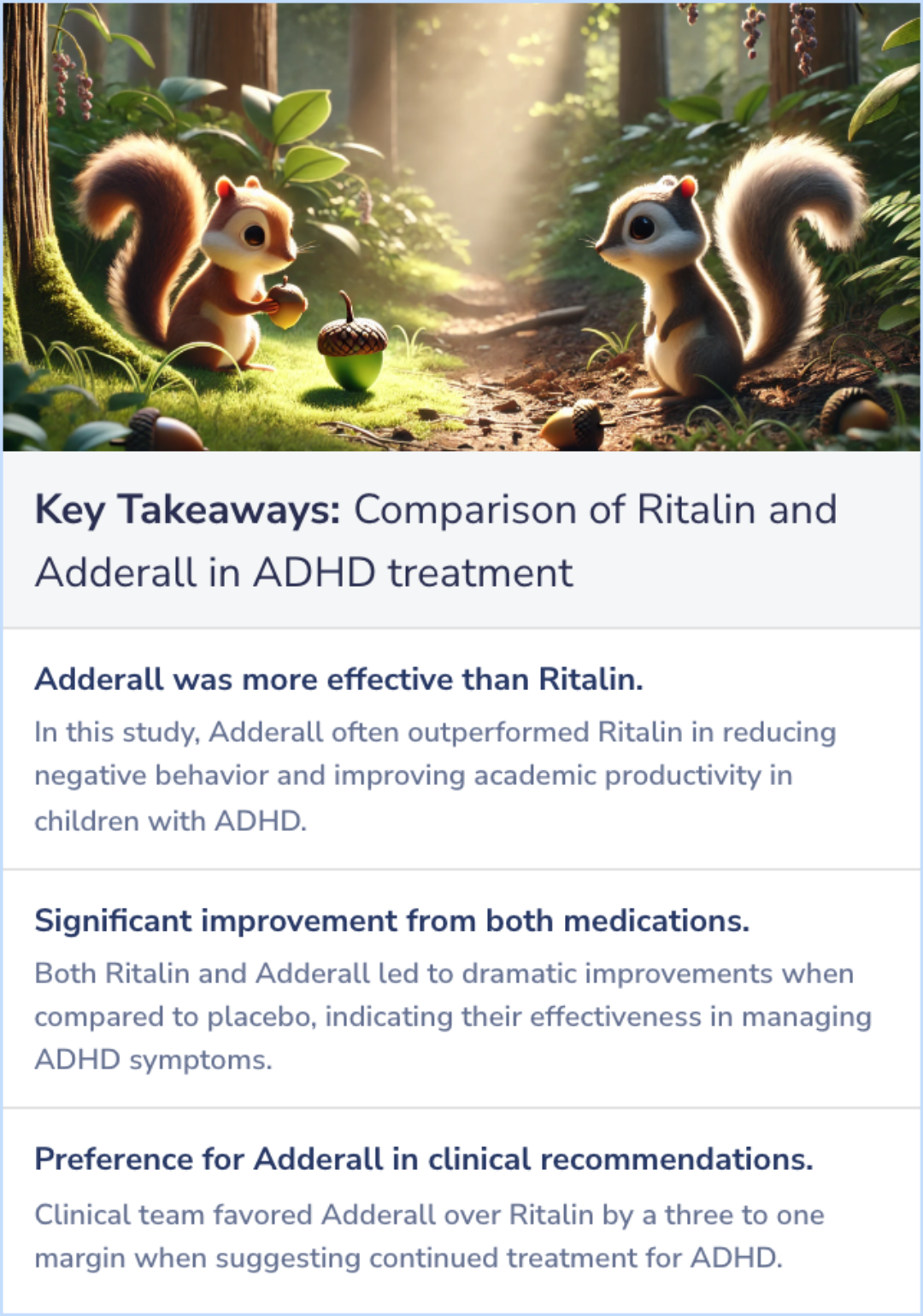 Key Takeaways for A comparison of ritalin and adderall: efficacy and time-course in children with attention-deficit/hyperactivity disorder
