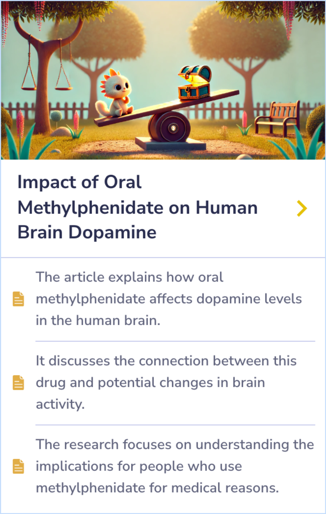 Summary Card detailing the cognitive effects of methylphenidate on boys with AD/HD, highlighting improvements in spatial WM and visual search tasks.