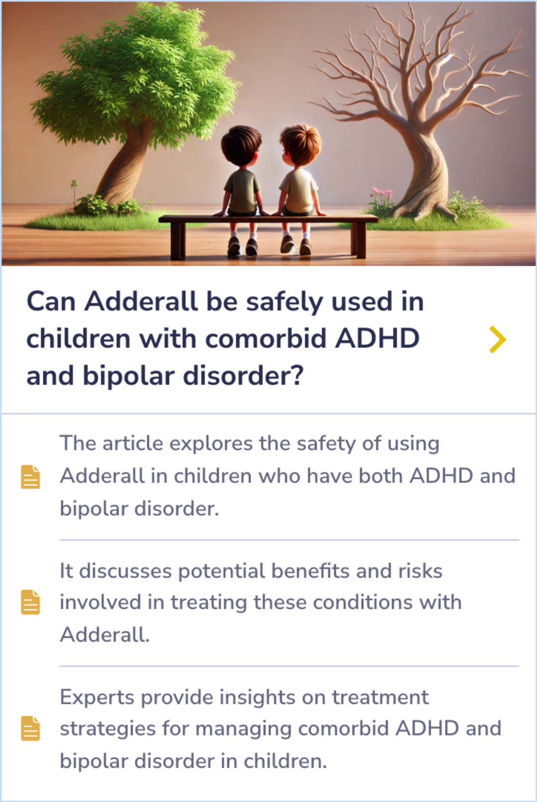 Summary Card highlighting Adderall's impact on mood, discussing potential mood swings and strategies to manage these changes.