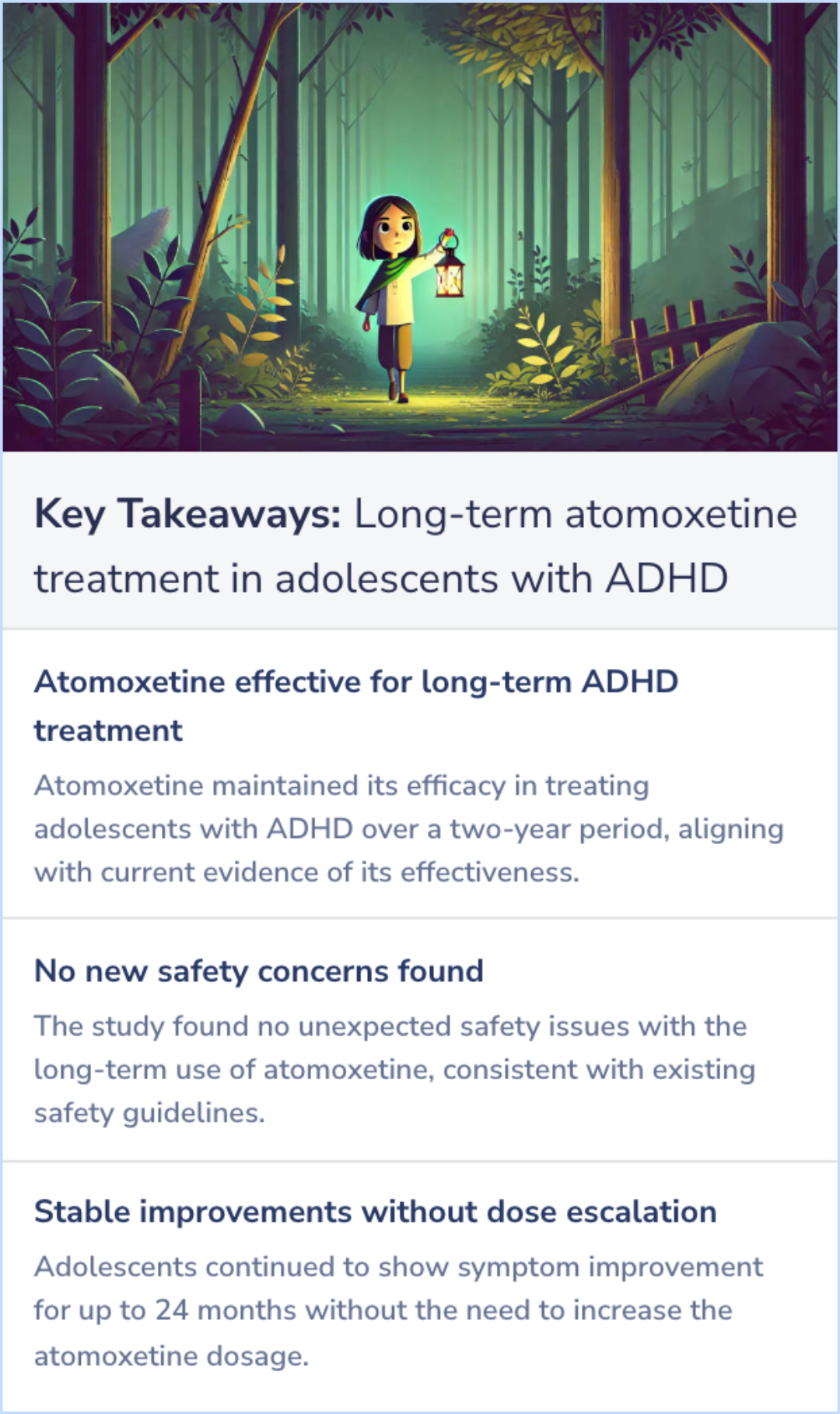 Key Takeaways for Long-term atomoxetine treatment in adolescents with attention-deficit/hyperactivity disorder
