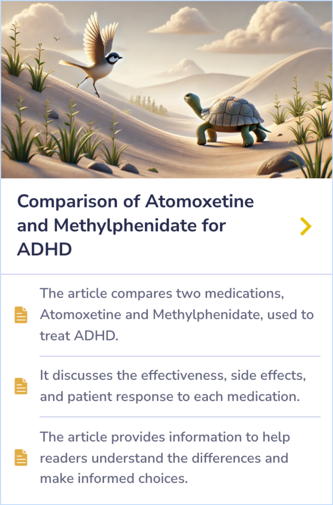 Summary Card outlining a study analysis on the effects of methylphenidate for ADHD in children and adolescents. It combines data from multiple trials and includes ratings from teachers, parents, and observers to assess the drug's benefits and risks using the GRADE method.