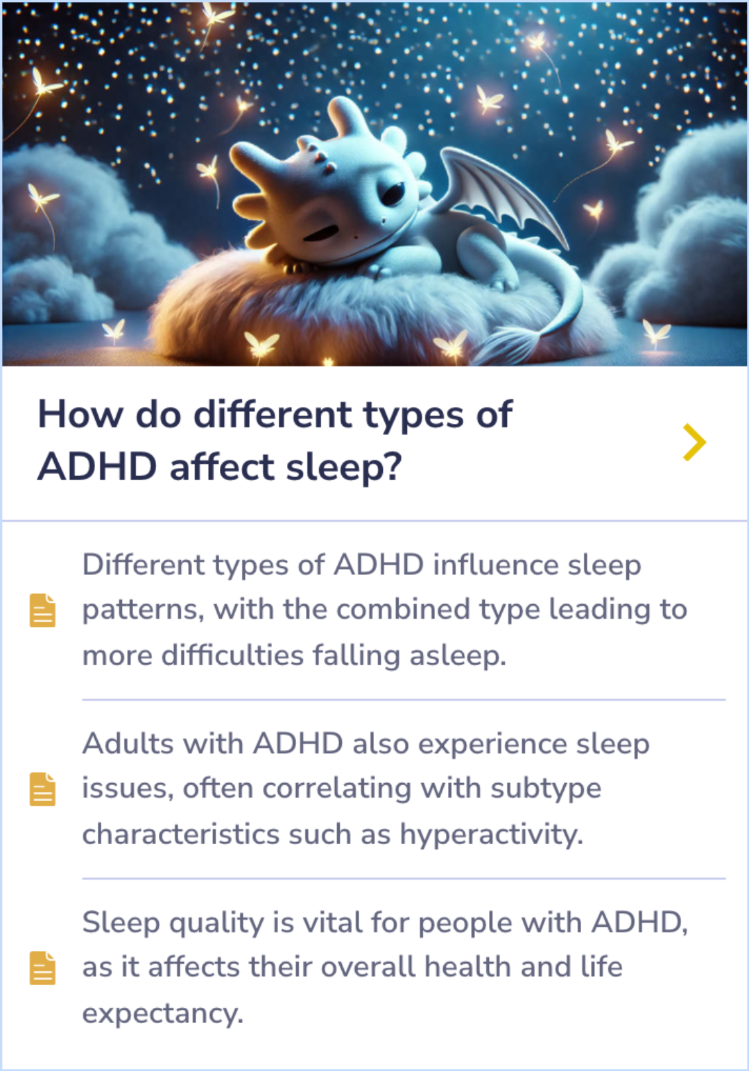 ADHD subtypes impact sleep patterns differently, affecting health and longevity. Card explores specific ADHD types and related sleep challenges in children and adults.
