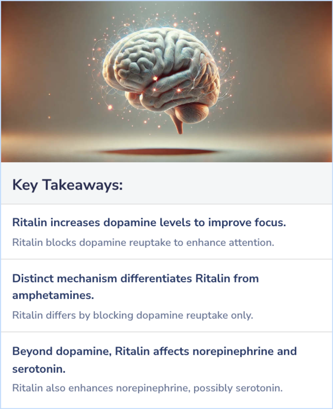 Key Takeaways for What is the action of Ritalin?