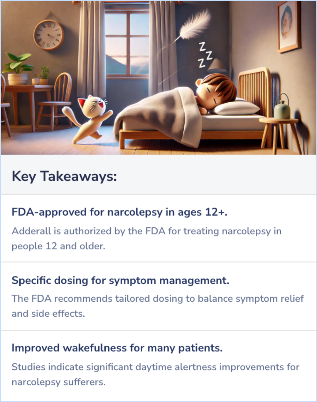 Key Takeaways for What does the FDA say about Adderall and Narcolepsy?