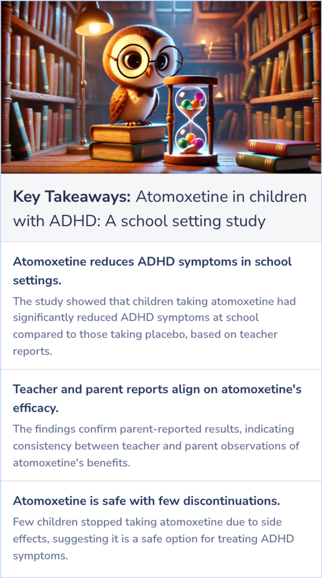 Key Takeaways for A randomized, placebo-controlled study of once-daily atomoxetine in the school setting in children with ADHD