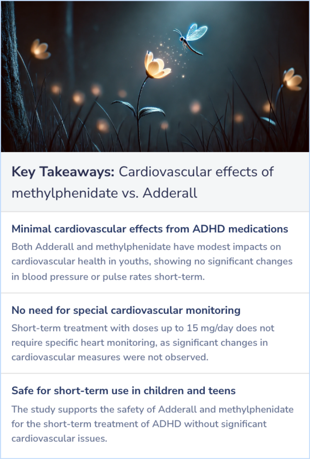 Key Takeaways for Short-term cardiovascular effects of methylphenidate and adderall