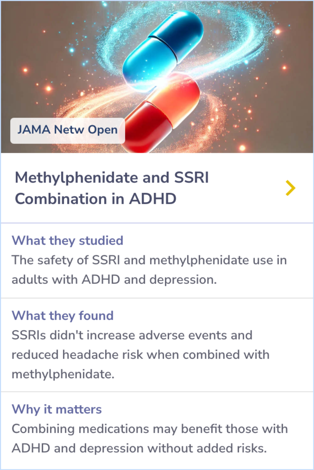 Visual Summary for Combined Methylphenidate and Selective Serotonin Reuptake Inhibitors in Adults With Attention-Deficit/Hyperactivity Disorder