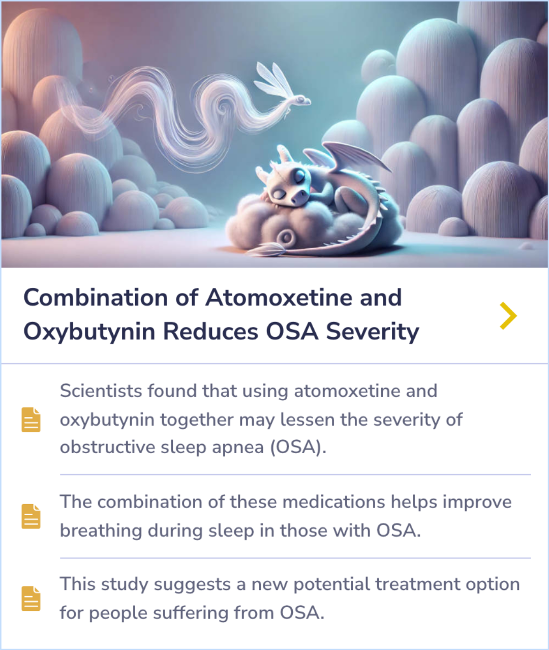 Summary Card on the potential new therapy for obstructive sleep apnea using atomoxetine and oxybutynin combination.