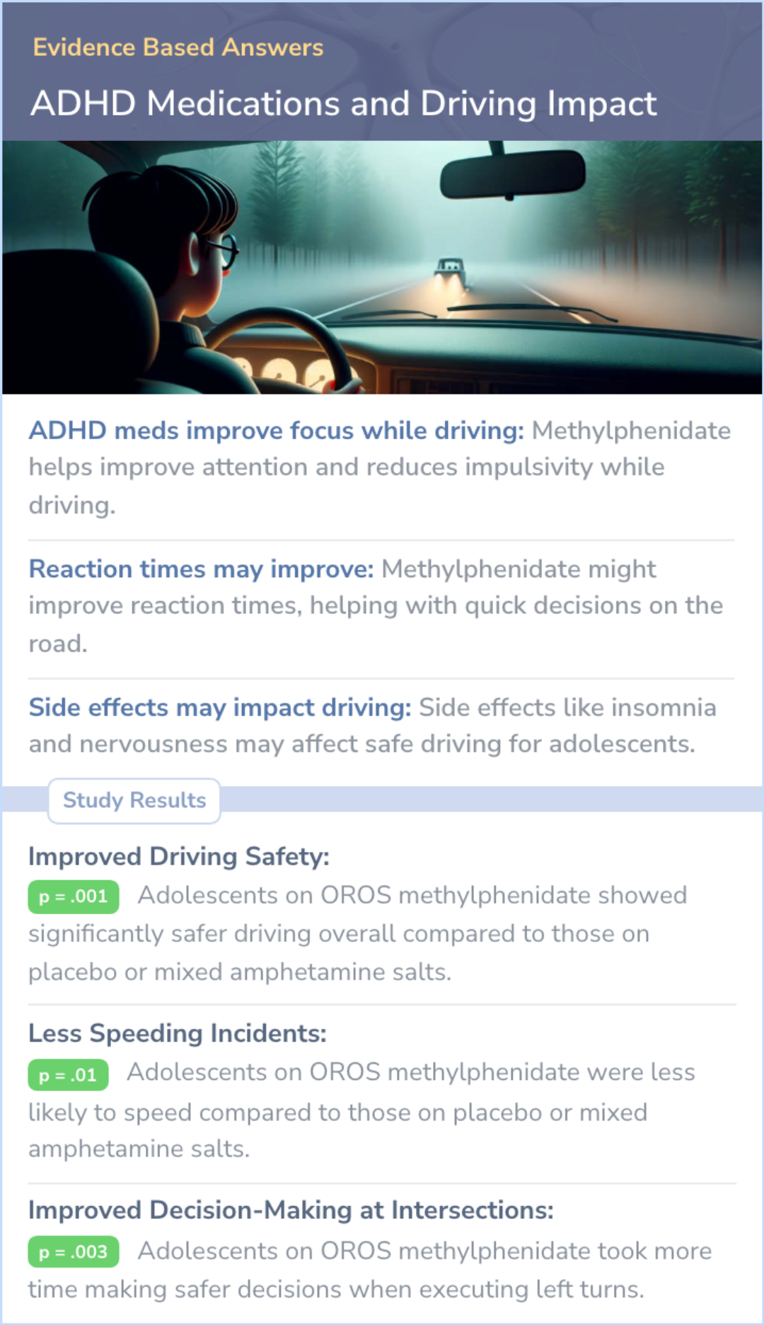An infographic on How do ADHD medications affect driving performance in adolescents?