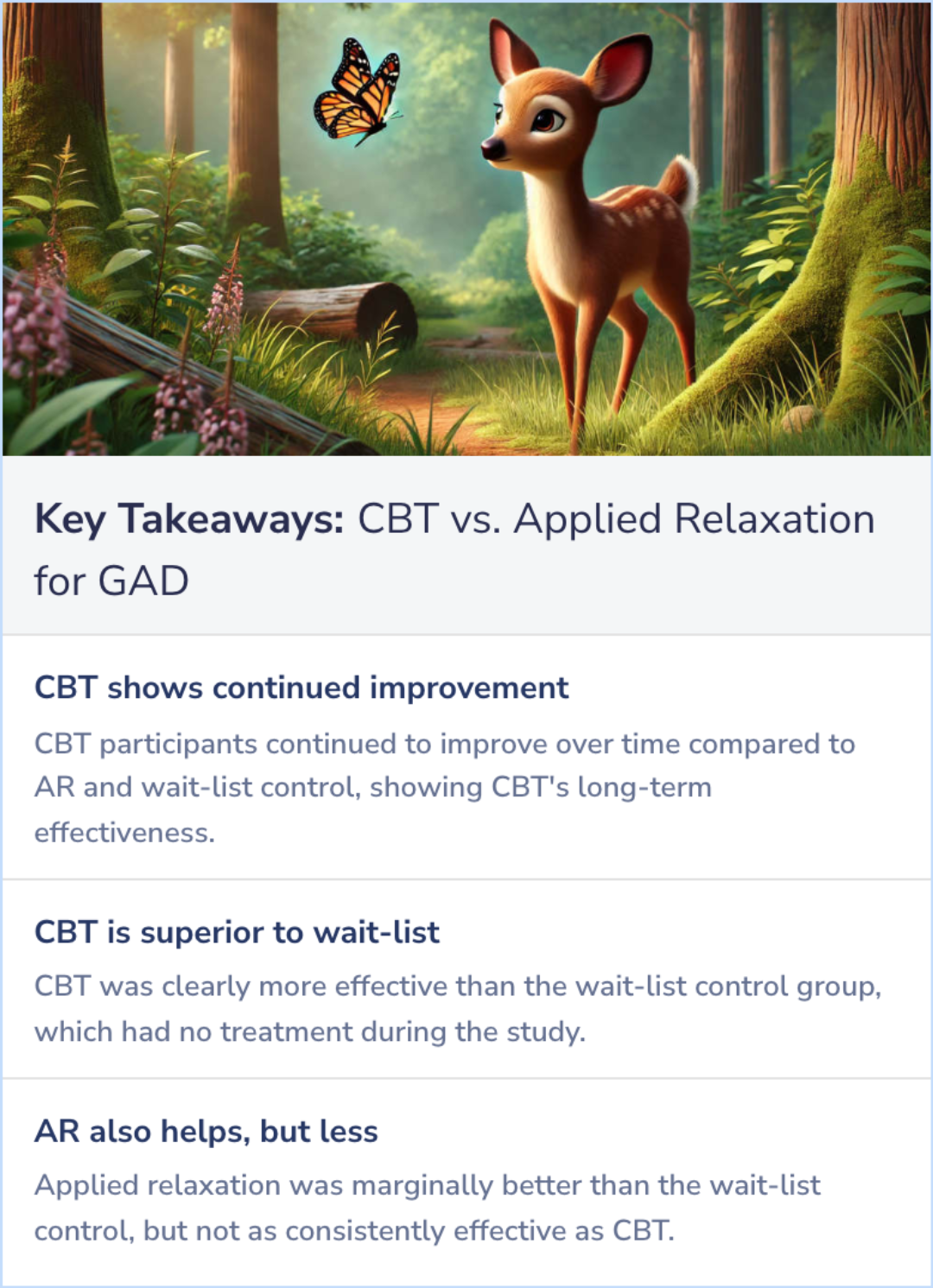Key Takeaways for A randomized clinical trial of cognitive-behavioral therapy and applied relaxation for adults with generalized anxiety disorder