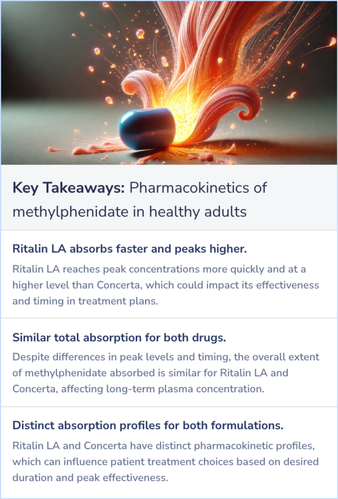 Key Takeaways for Pharmacokinetics of methylphenidate after oral administration of two modified-release formulations in healthy adults