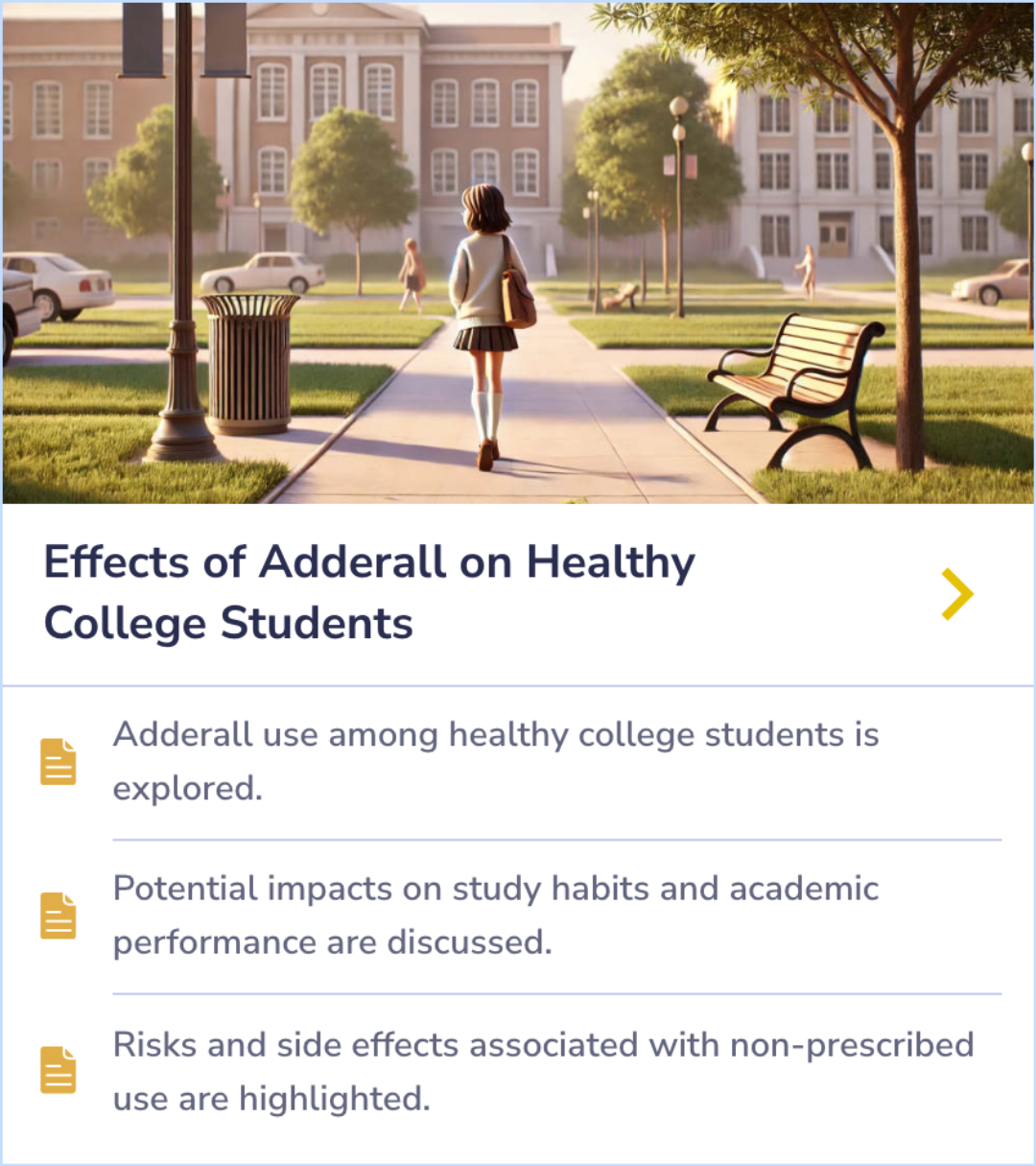 This summary card highlights broader implications of Adderall's impact, fostering a dialogue beyond previously defined terms.