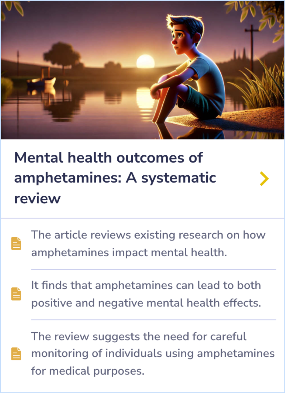 Summary Card on examining stimulant treatments and their influence on substance use, highlighting the consistent findings even after adjusting for external factors.