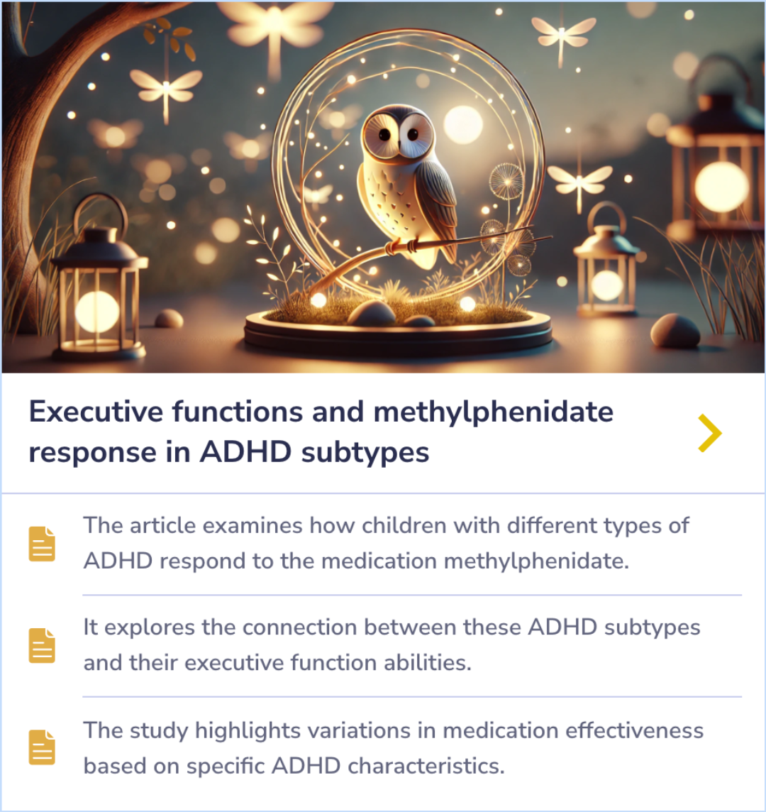 A Summary Card exploring a comparative analysis of dosage and its effects in controlled trials for adult ADHD treatment, highlighting key data from the study.