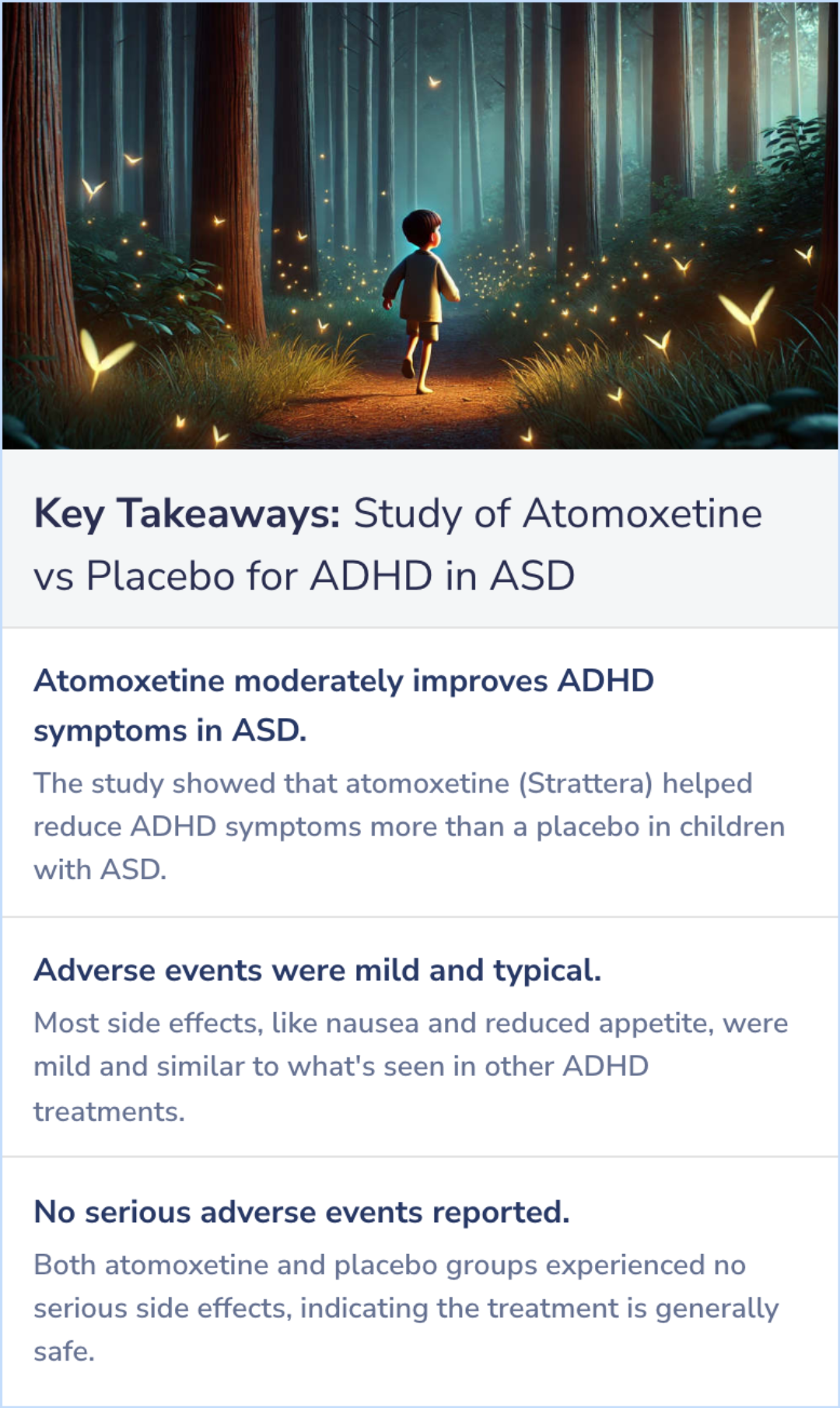 Key Takeaways for A randomized double-blind study of atomoxetine versus placebo for attention-deficit/hyperactivity disorder symptoms in children with autism spectrum disorder