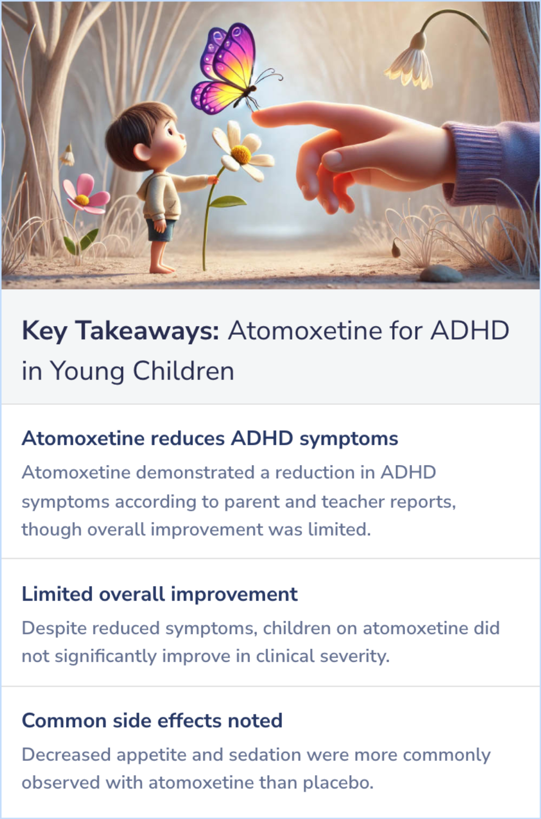 Key Takeaways for A double-blind, placebo-controlled study of atomoxetine in young children with ADHD