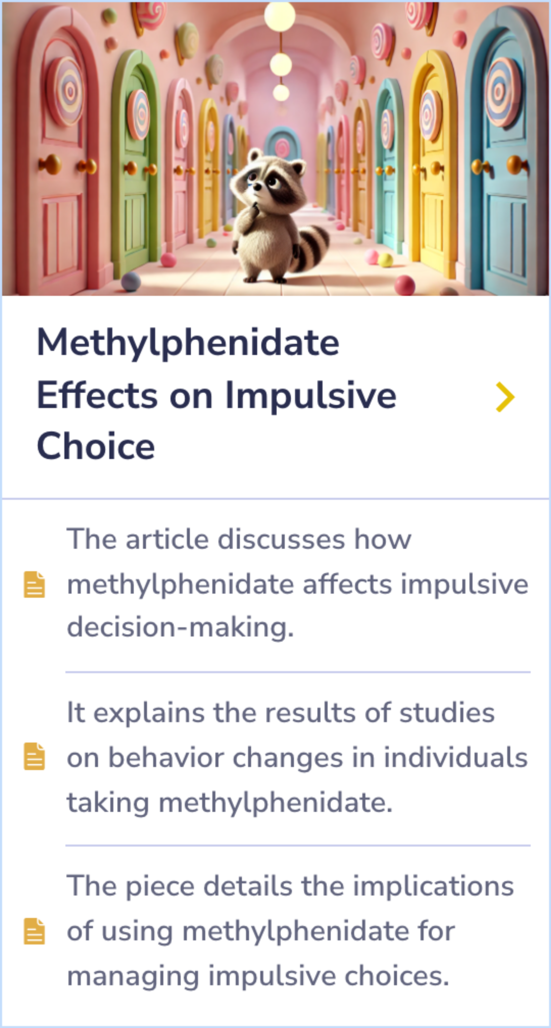 Summary Card discussing how different methods of administering methylphenidate, like orally versus inhalation or injection, affect its impact on the brain and its potential for abuse.